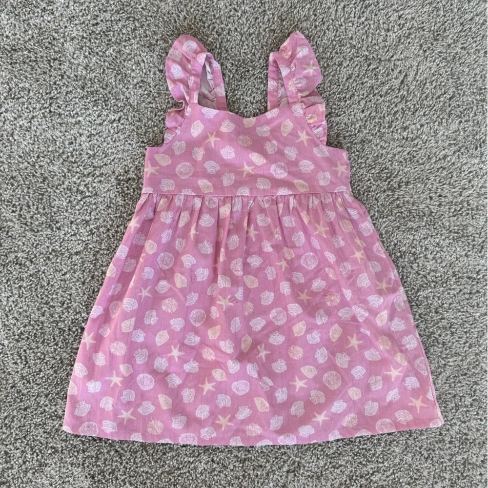 OshKosh Toddler Girl Pink Seashell Print Sundress Summer Dress beach- Size 4T